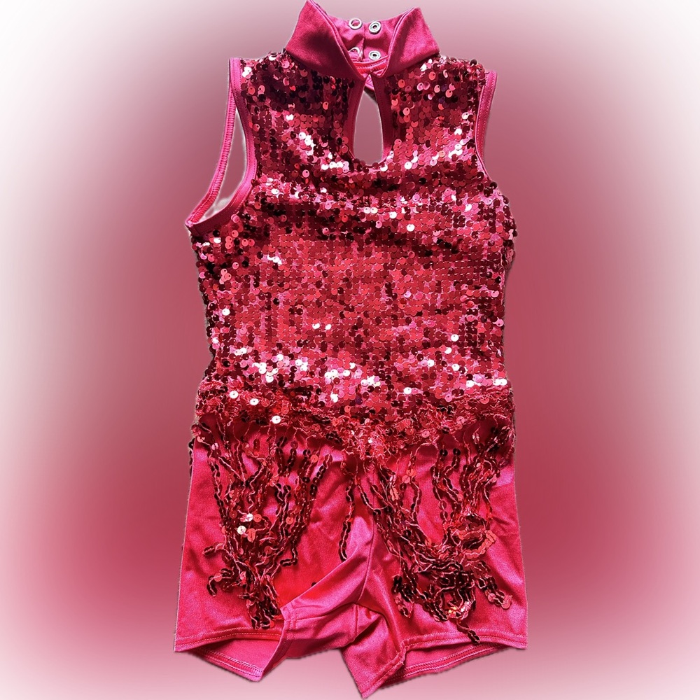 Weissman Red Sequin Acro/Jazz costume. Child size IC (7/8)